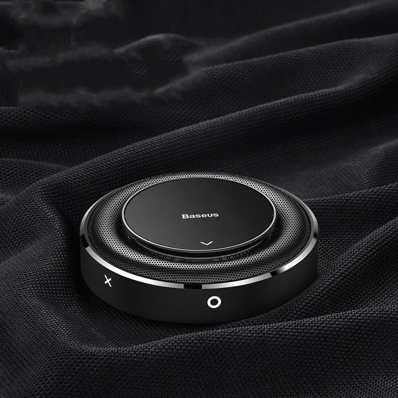 Aluminium alloy car fragrance seat in round 12cm design with black, red, and silver colour options