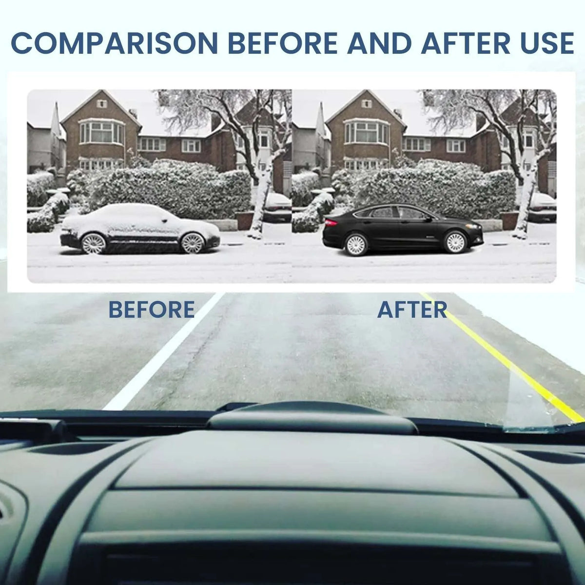 Black car snow removal tool with special glass construction measuring 5cm for deicing and melting snow