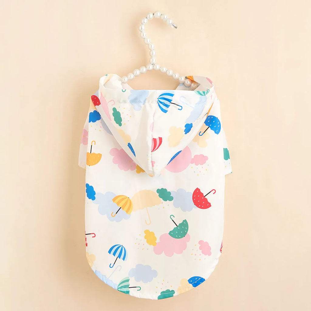 Cartoon umbrella pattern dog raincoat in colourful design with polyester construction
