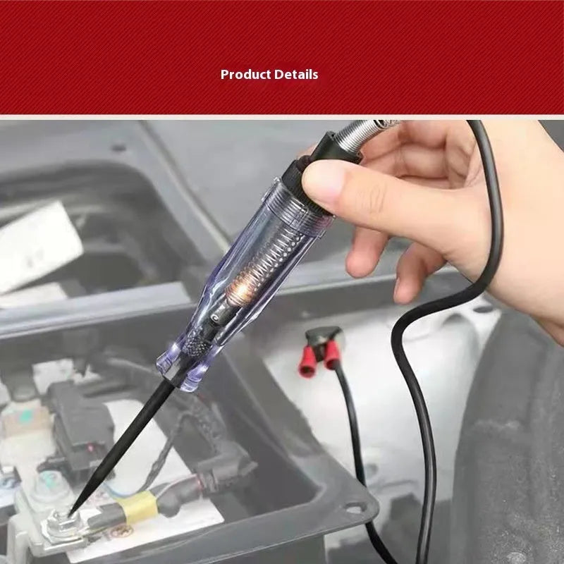 Black 6-24V car test pencil, 150mm plastic electrical measuring pen with black wire for car maintenance.