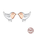 S925 sterling silver three-dimensional bird ear studs in colour SCE1944, supplied as a pair