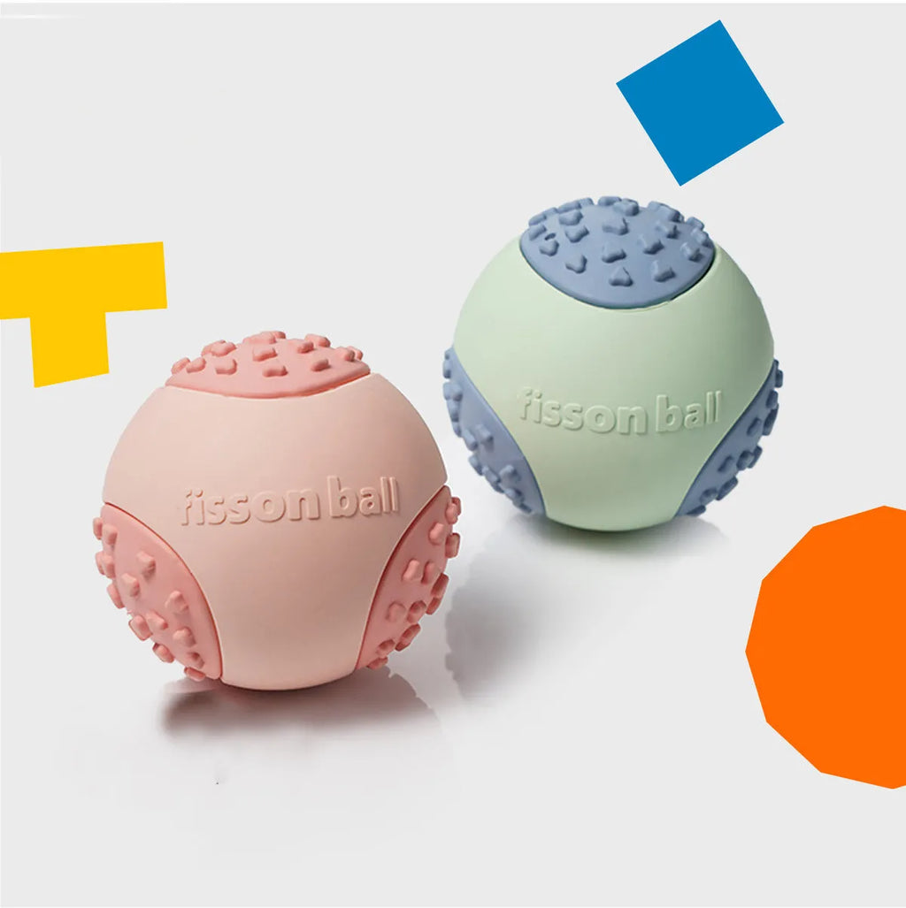 Green and pink durable dog rolling ball toys for small and medium dogs, 64mm diameter with washable shell