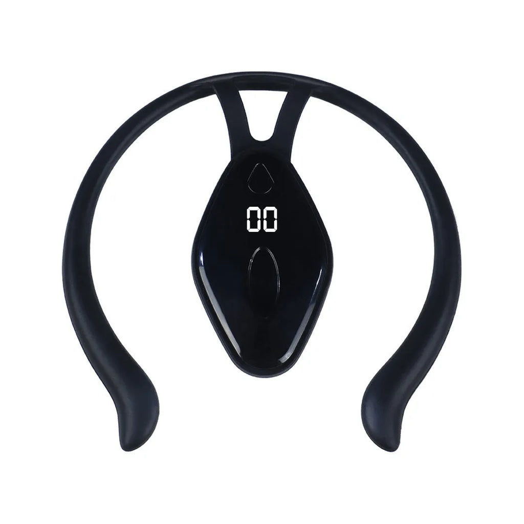 Children's portable posture corrector with smart LCD display and vibration reminder, available in black or orange, USB rechargeable.
