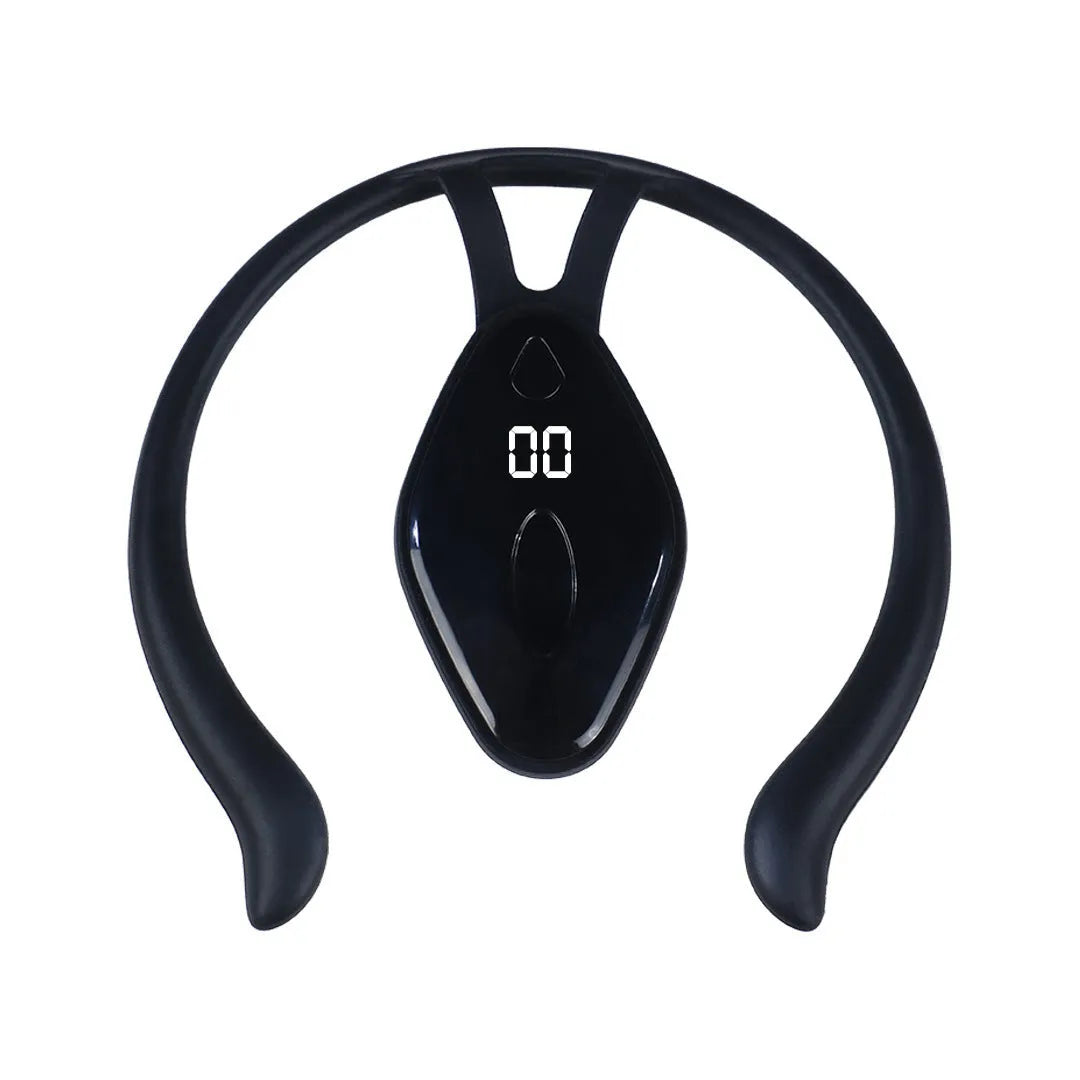Children's portable posture corrector with smart LCD display and vibration reminder, available in black or orange, USB rechargeable.