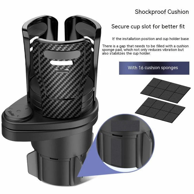 Second generation car cup holder modification accessory in carbon fibre pattern with matte finish