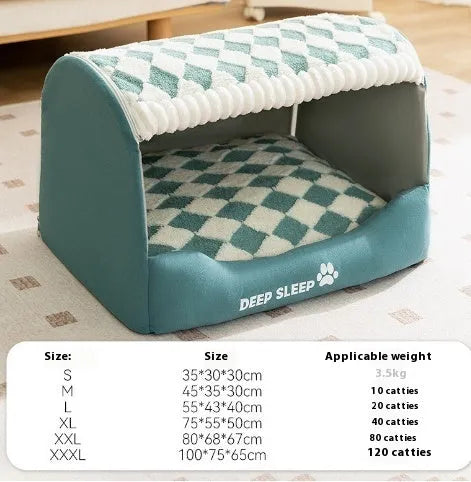 Small dog cave bed with three-dimensional bear design, jacquard pea velvet, and removable nest in various colours.