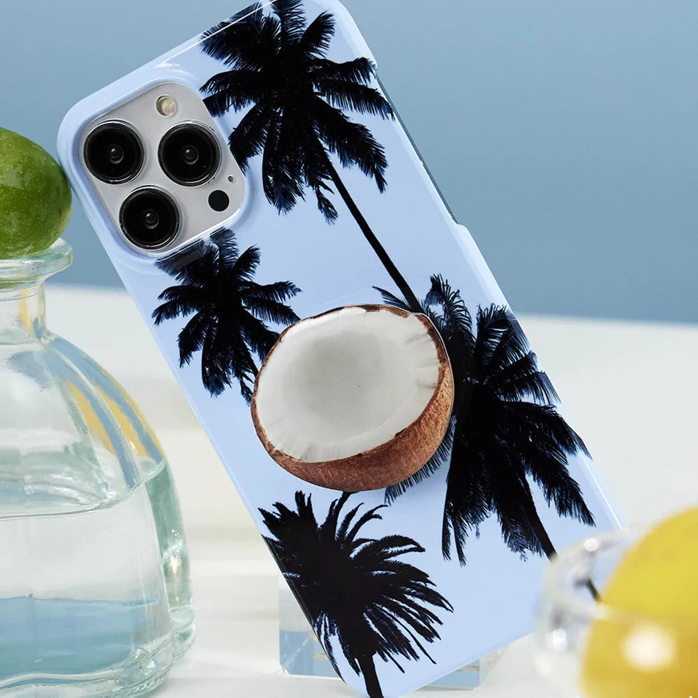 Original Summer Coconut TPU phone case for iPhone with optional bracket stand.