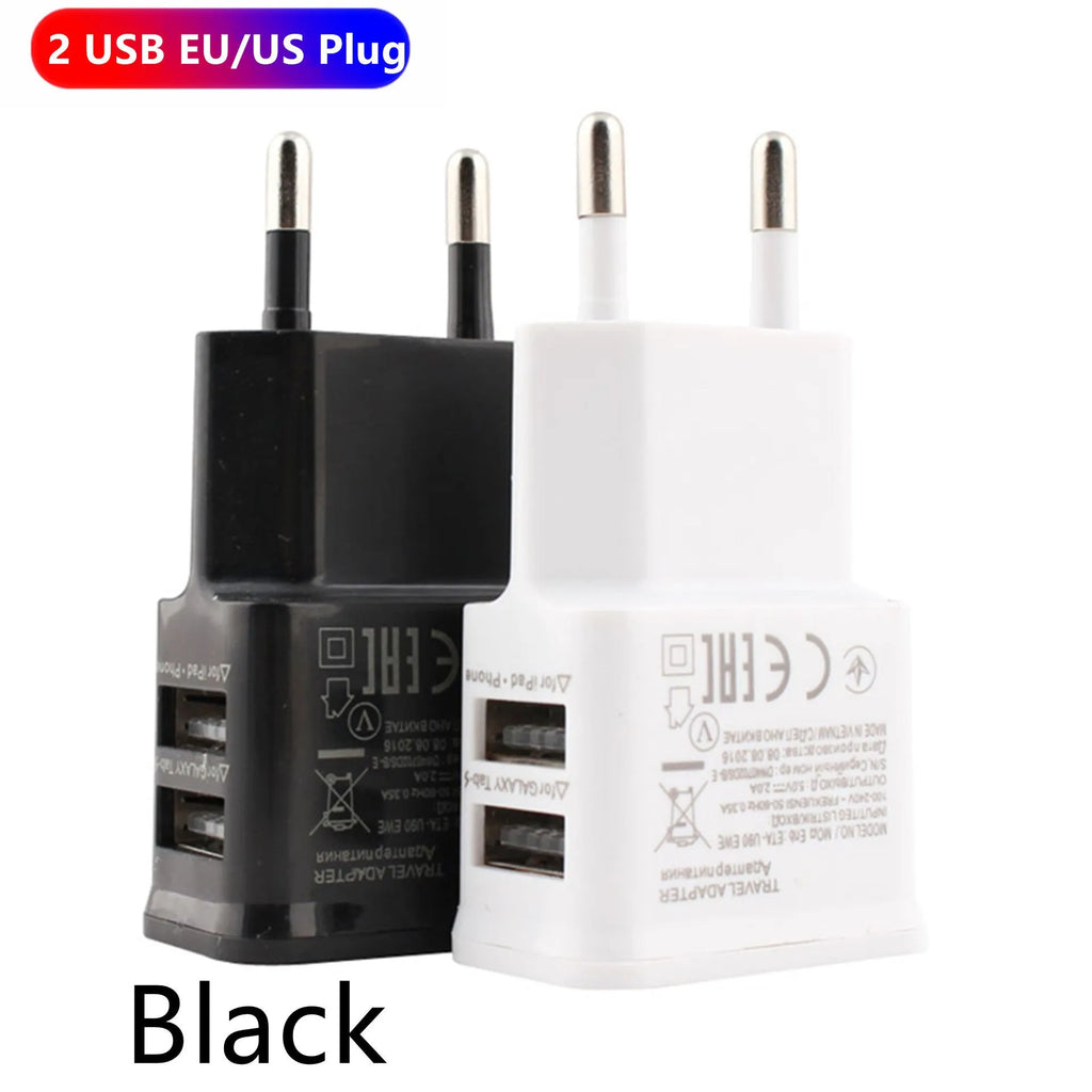 EU dual USB charging head in ABS plastic, black, with two USB ports and European plug