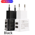 EU dual USB charging head in ABS plastic, black, with two USB ports and European plug