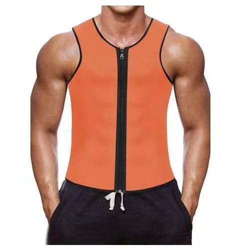 Men's zipper neoprene sauna vest in black, blue, green or orange, sizes S to 4XL