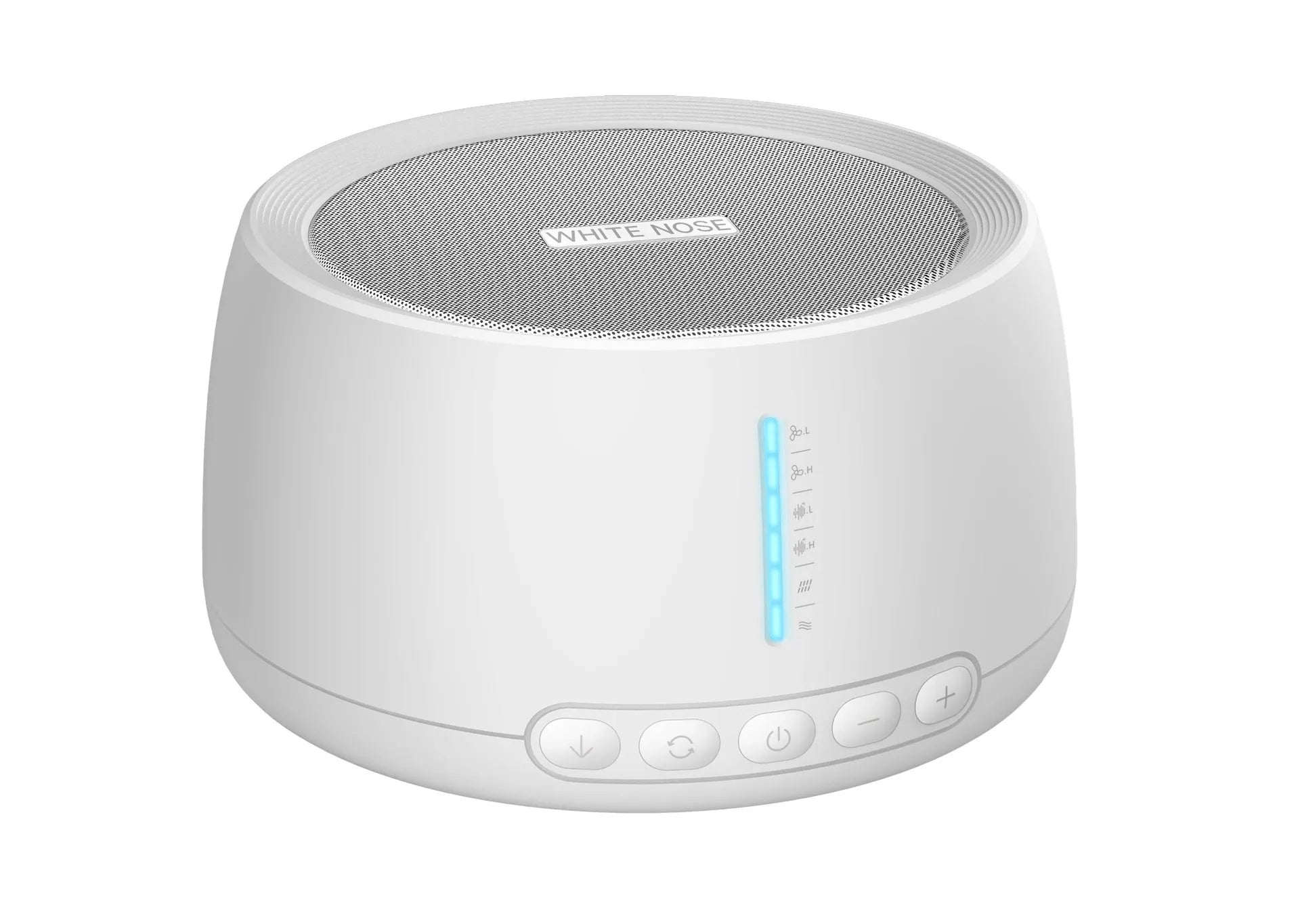 White noise sleep aid machine with compact USB design in white finish