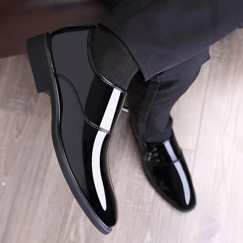 Men's black and brown business formal shoes with artificial PU upper and square heel