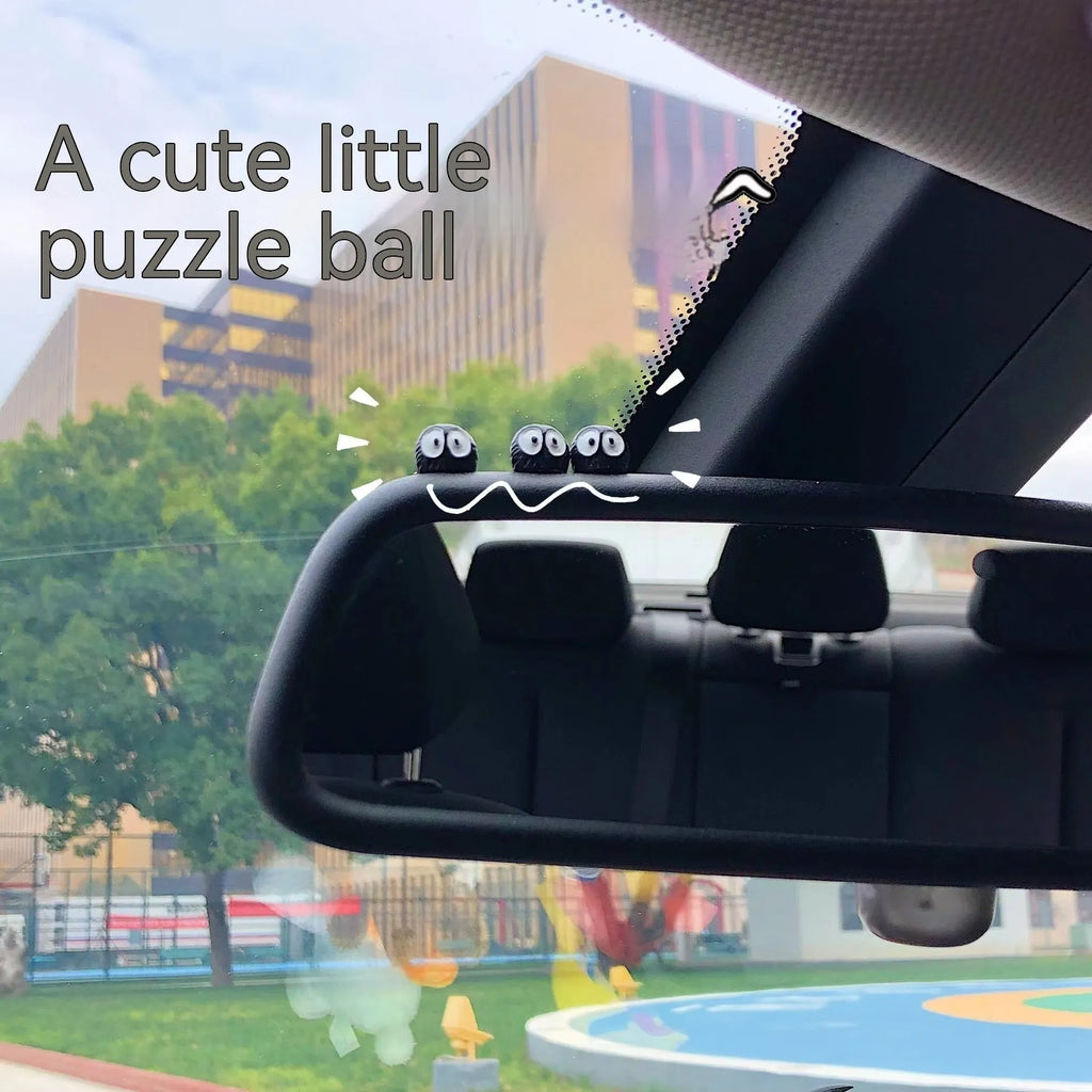 Small black resin coal briquette car decoration with cartoon styling