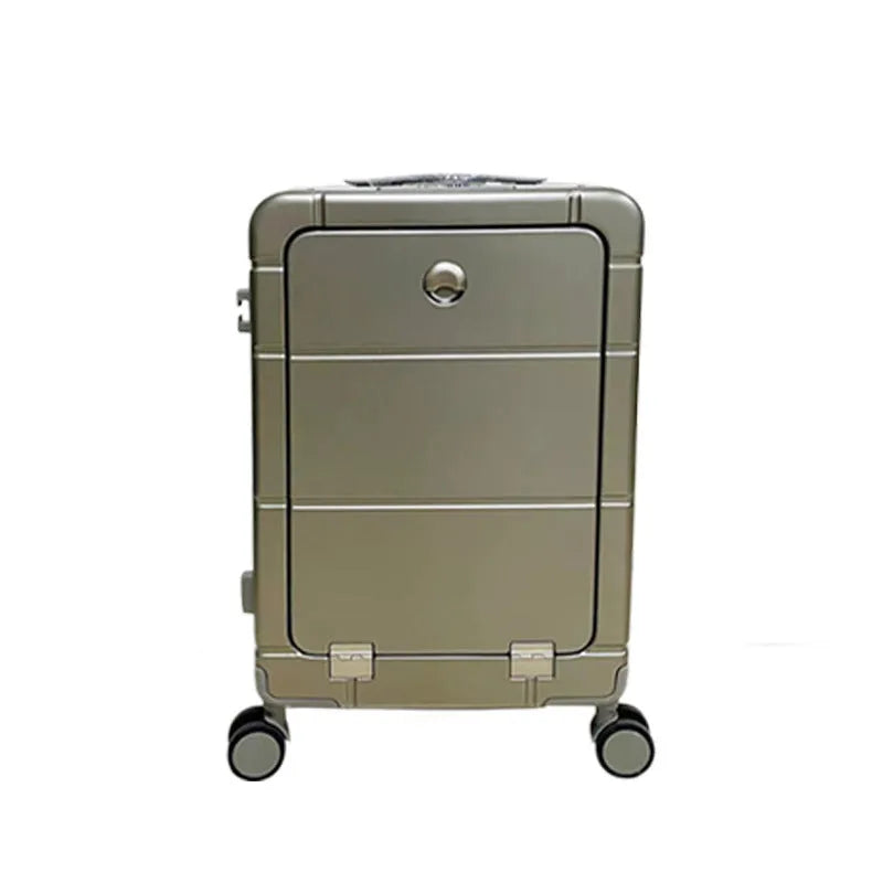 20-inch front opening suitcase in four colours with dry wet separation compartment and universal wheels