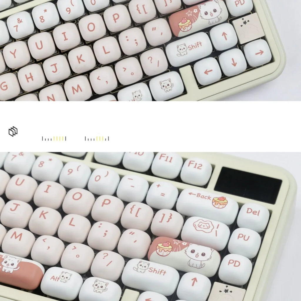 Cartoon dessert cat design on a round MOG profile mechanical keyboard key cap.
