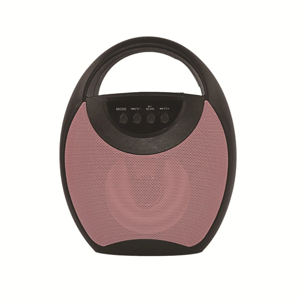 Portable Bluetooth speaker in black plastic casing with USB and SD card slots