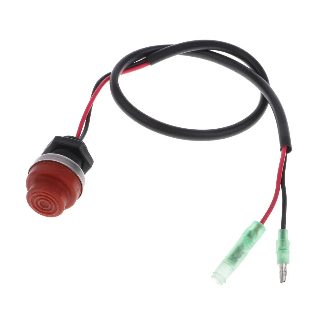 YAMAHA outboard motor kill switch with red plastic body and coiled safety lanyard.