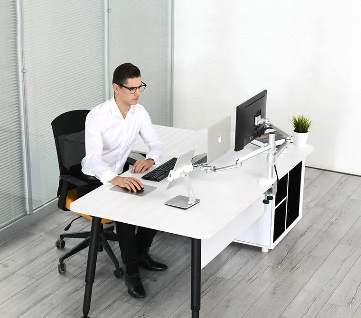 Folding aluminium phone and tablet holder with 360° rotation in black or silver
