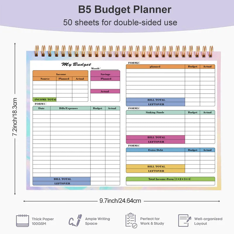 B5 spiral-bound budget tally book with PP cover for daily financial recording