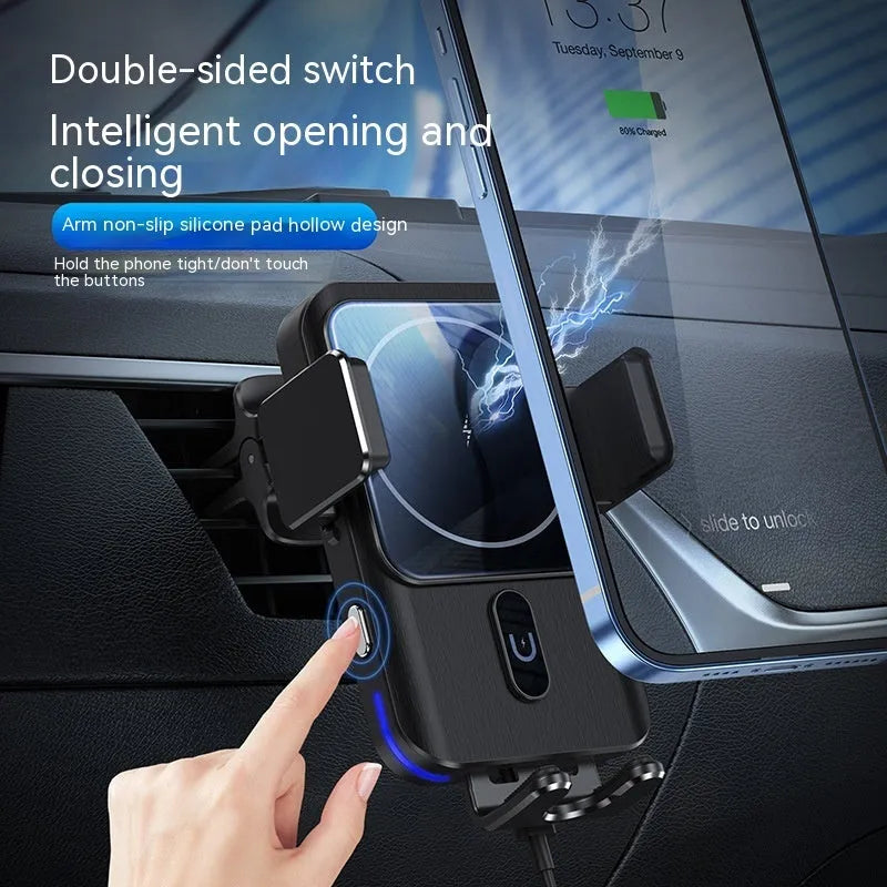 15W black car wireless charger mobile phone holder with clip or suction cup mounting options