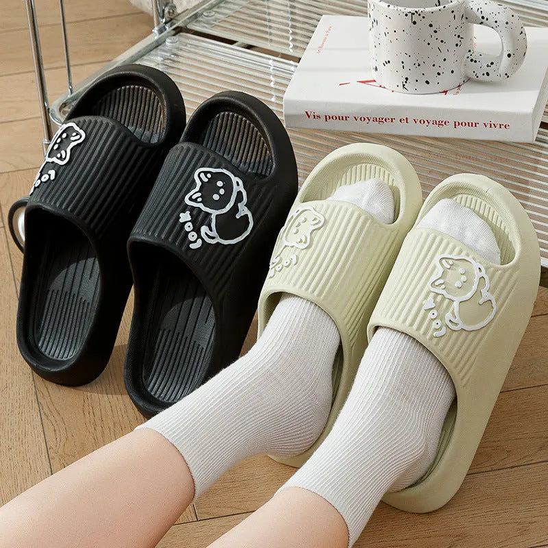 Women's cat design platform slippers with thick EVA sole in various colours