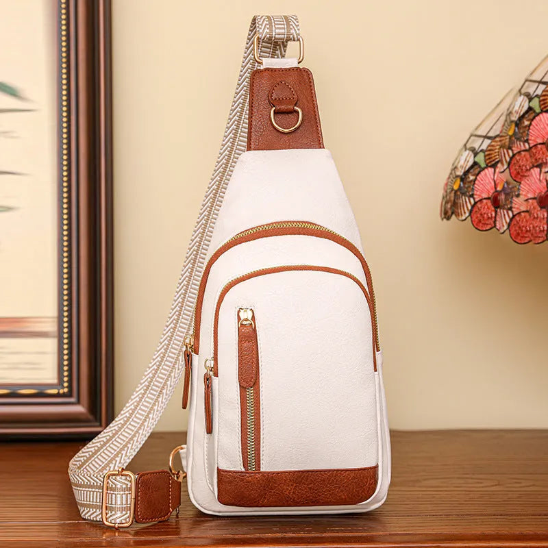 Soft PU women's crossbody messenger bag in street style with open pocket and sewn detail
