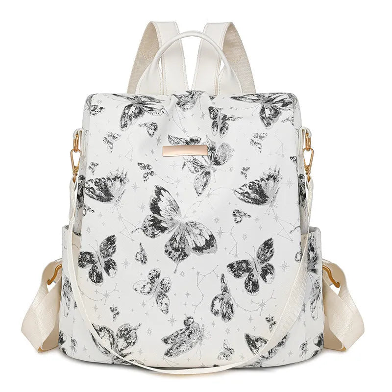 Large capacity butterfly printed backpack in multiple colours with physiological curve backplane