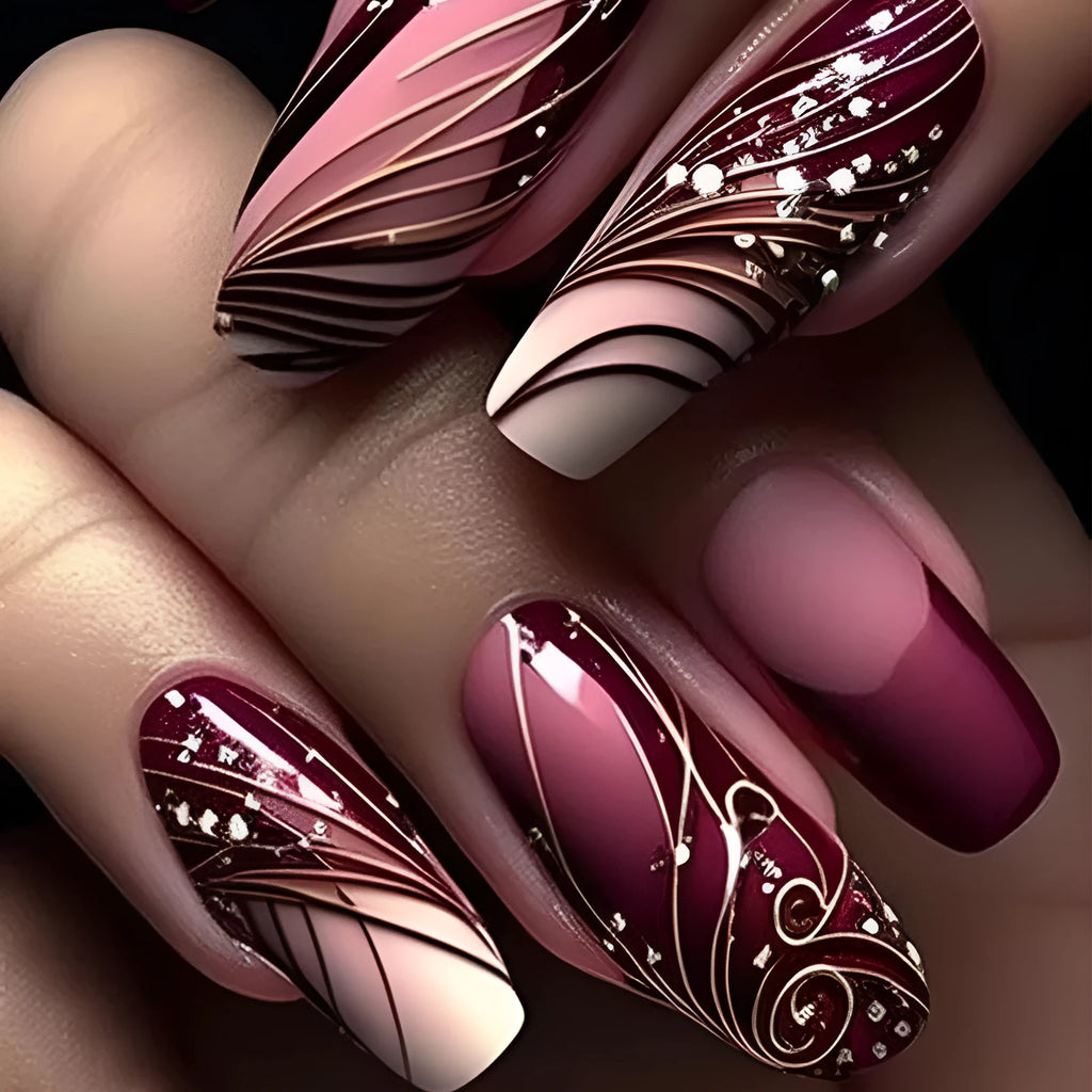 Pack of French line pattern fake nail stickers with glue on a white background.