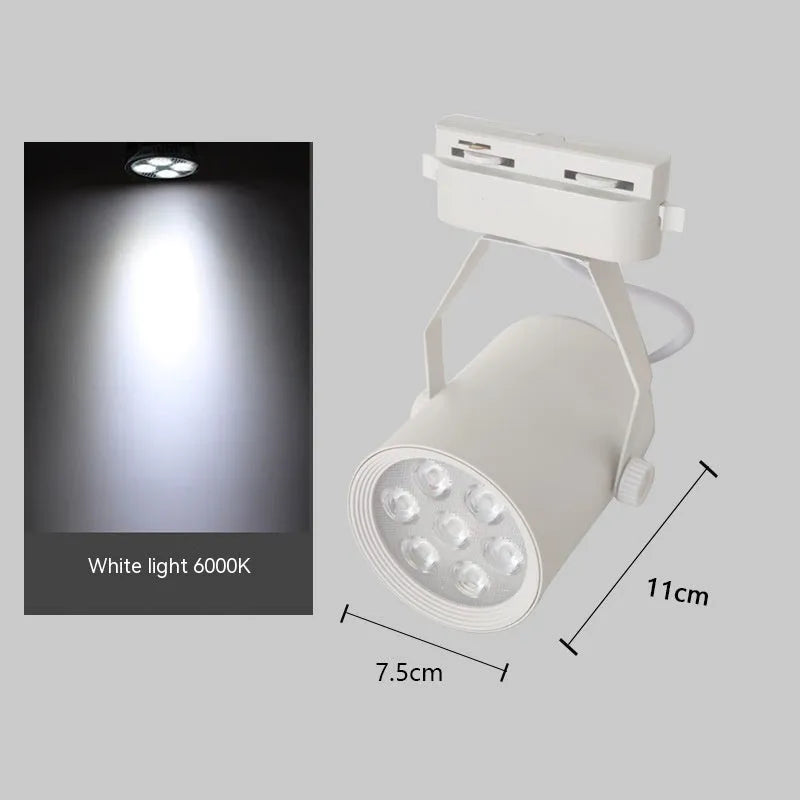 LED track spotlight in aluminium shell for store display wall lighting, showing black and white colour options.