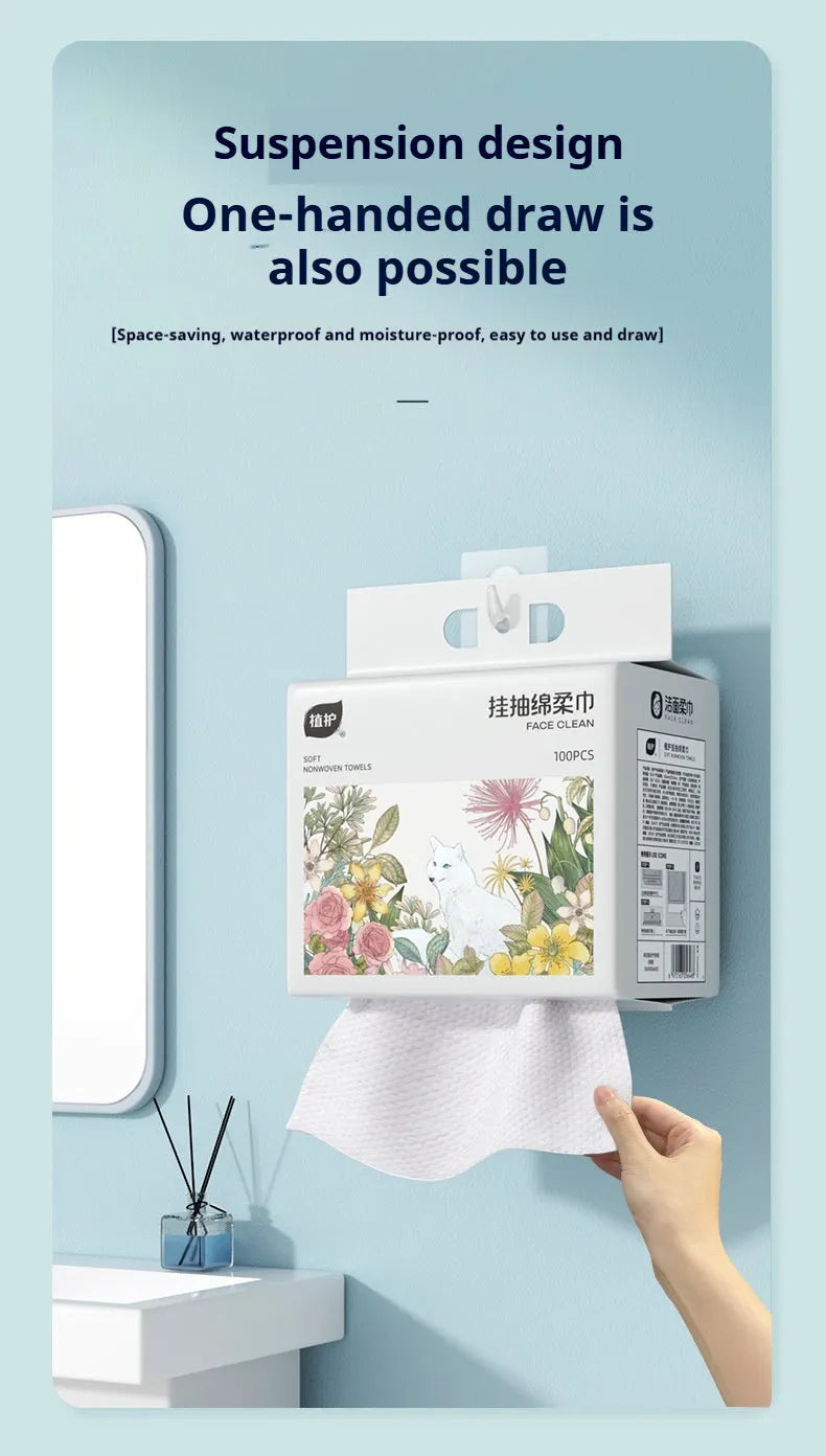 Disposable soft towel roll on hanging removable holder with 100 sheets