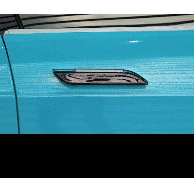 Tesla Model S carbon fibre door handle protection patches with textured drip pattern design