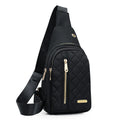 Girls' crossbody sports chest bag in Oxford cloth with plaid design, shown in a dark blue colour.