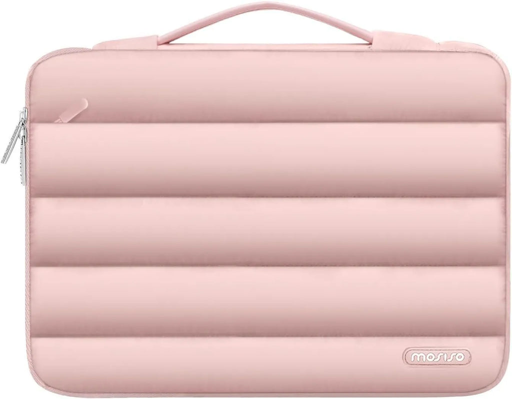 Velvet laptop bag with down shrink storage in black, pink, light brown, or sand for 13.3 or 15.4 inch laptops.
