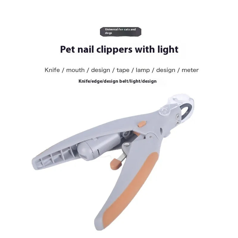 LED pet nail clipper with viewing window and blood line guide for dogs and cats