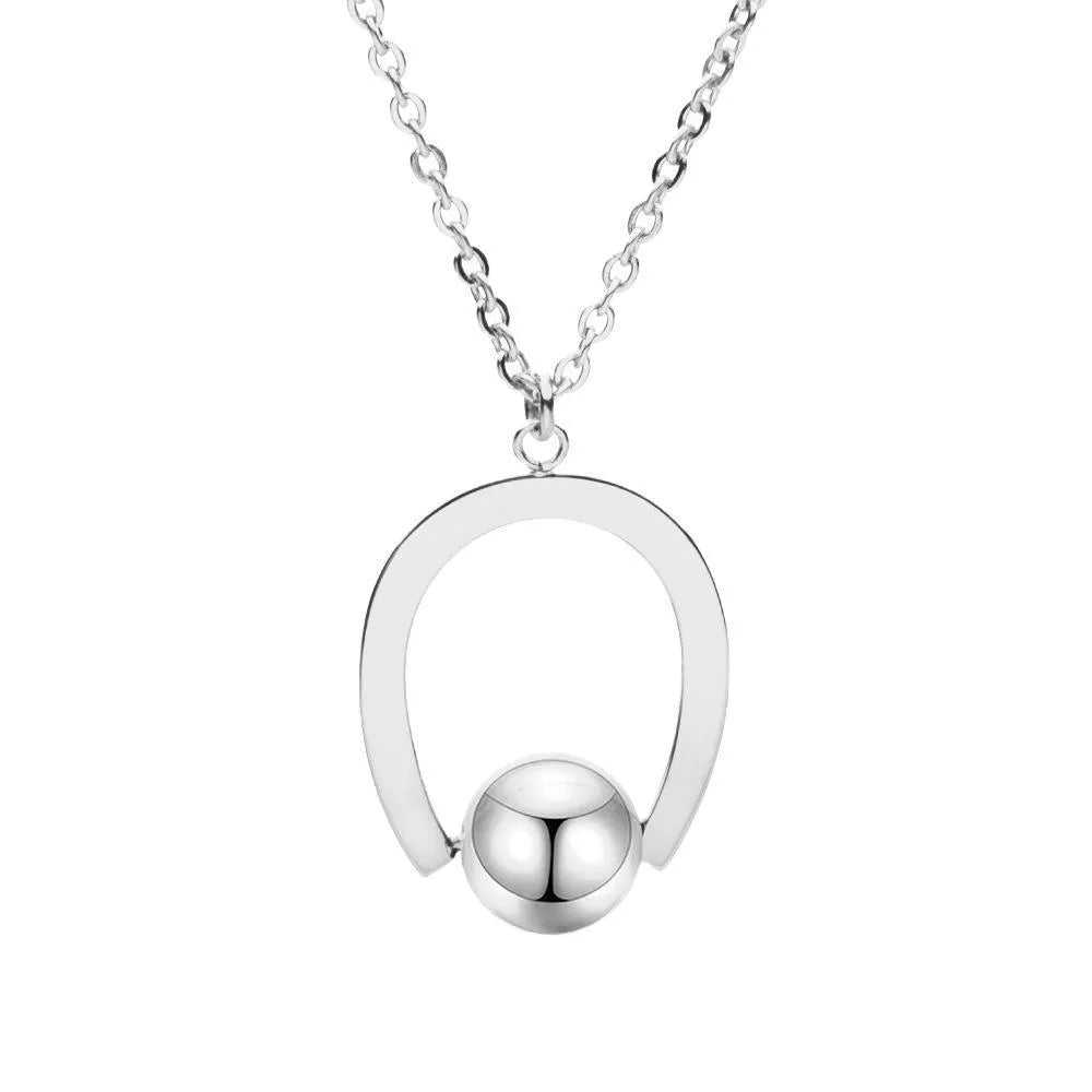 Stainless steel bead chain necklace with geometric pendant in gold or silver finish