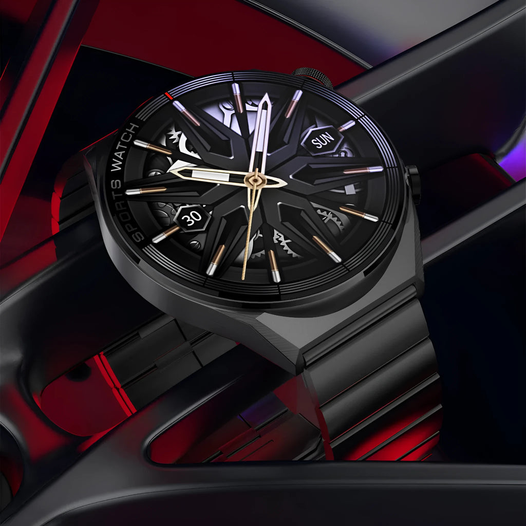Large screen Bluetooth call smart watch in black or silver with leather, silicone, or steel strap options