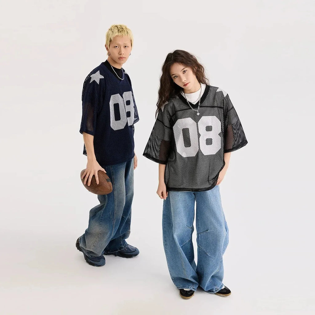 Black half sleeve pullover shirt with white letters pattern, loose fit design