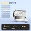 Dawn White wireless Bluetooth in-ear headphones with charging case on a table.