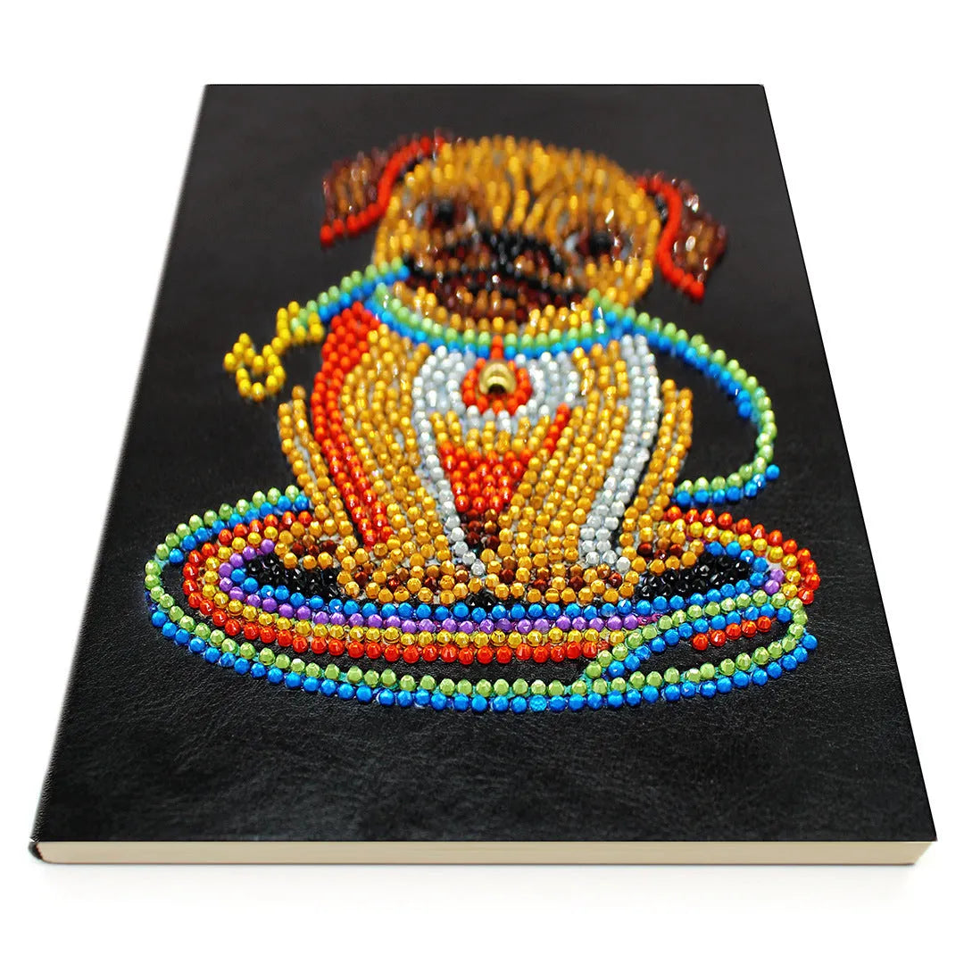 Black A5 hardcover diamond painting notebook with 50 blank pages for craft storage.