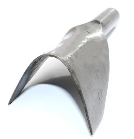 Set of six steel leather craft punch tools with half-round and V-shaped blades, sizes 15mm to 40mm.