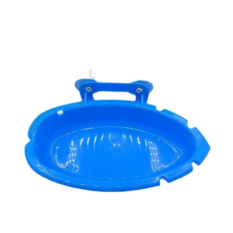 Multifunctional plastic bird bath and feeder box for birds, shown with optional rattan balls or plastic balls.