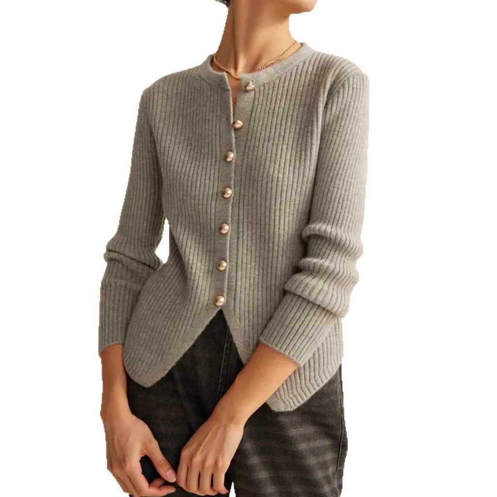 Yuan collar cardigan sweater in Japanese-Korean casual style available red or silver colours