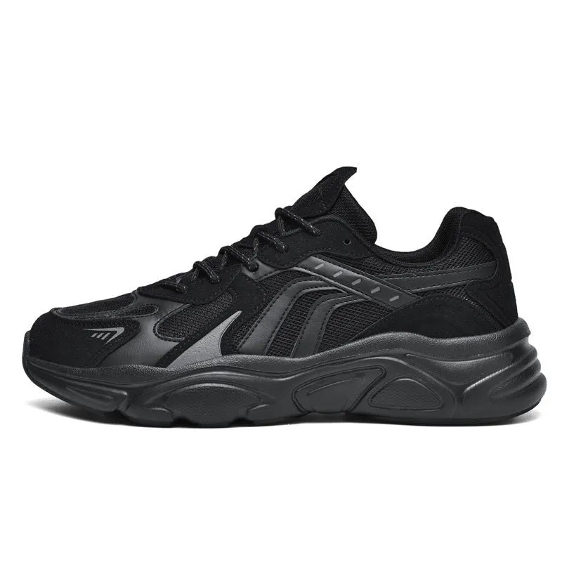 Men's beige and black collapse flat casual sneakers with low heel on a white background.