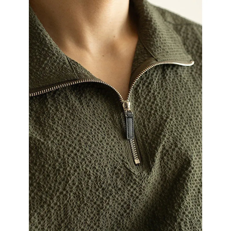 Men's cedar green loose fit short sleeve polo shirt made from quick-dry polyester fabric