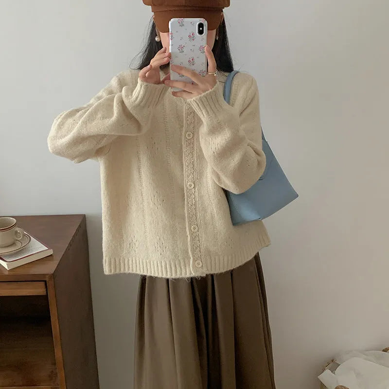 Artistic retro style loose fit knitwear sweater coat in viscose fibre, shown in a choice of colours