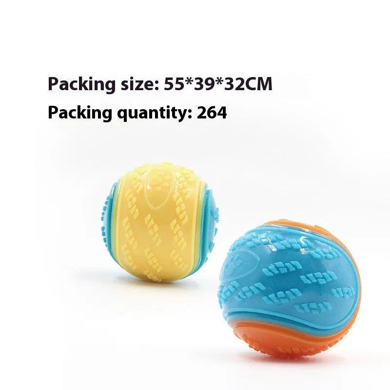 Red and blue TPR rubber dog training ball with sound, 6.5cm diameter