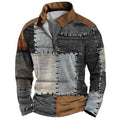 Men's retro colour print golf top with striped pattern and zipper decorations on polyester bird eye cloth