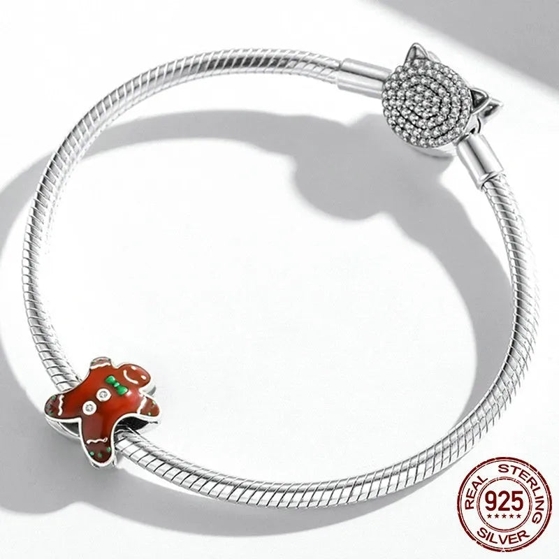 Christmas gingerbread man 925 silver bead with SCC2037 dripping oil finish, 1.2cm x 1.0cm, 0.5cm aperture