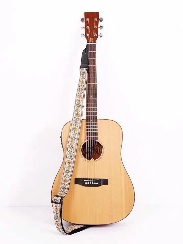 Adjustable embroidered guitar strap with thick webbing, 5cm width, 135-150cm length, six style options