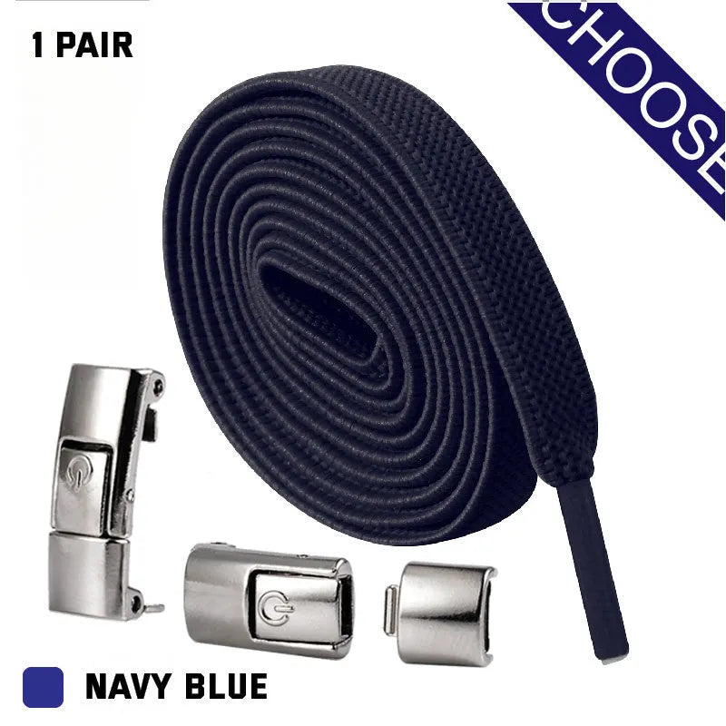 8mm widened flat elastic shoelaces with press lock mechanism in black and white for sneakers